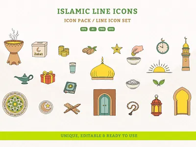 Islamic Line Icon Set – Ramadan & Eid app branding creative design editorial flat icons iconset illustration islamic islamic icons line muslim muslim icons ramadan ramadan icons ui ui icons vector vector icons