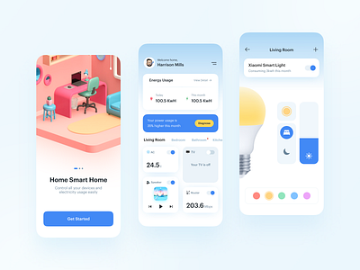Daily UI 007 - Smart Home Settings 💡 3d app cards control daily ui design illustration smart home ui ui design