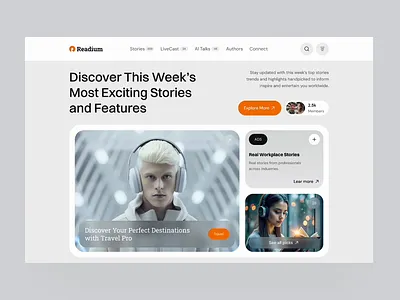 Modern Blog & Magazine Website aidesign blog cleanui editorial grid landing page magazine minimal news typography uxui webdesign webflow website design