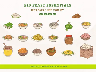 Eid Food & Feast Illustration Pack branding clipart creative culture design eid eid icons festive festive icons food food icons handdrawn icons illustration islamic islamic food ramadan ramadan icons ui vector