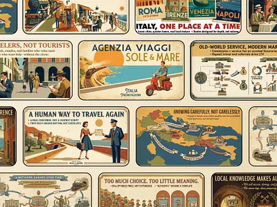 Italian Travel Agency Pitch Deck branding google slides graphic design italian retro design pitch deck presentation design slides travel agency pitch deck