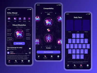 Astrology & Tarot Mobile App UI — Mystical Insight Platform androidapp appinspiration astrologyapp cosmicdesign darkui figmadesign horoscopeapp iosapp luxurydesign mobileappdesign modernui mysticalui premiumui spiritualapp tarotapp tarotcards uidesign uxdesign zodiacui
