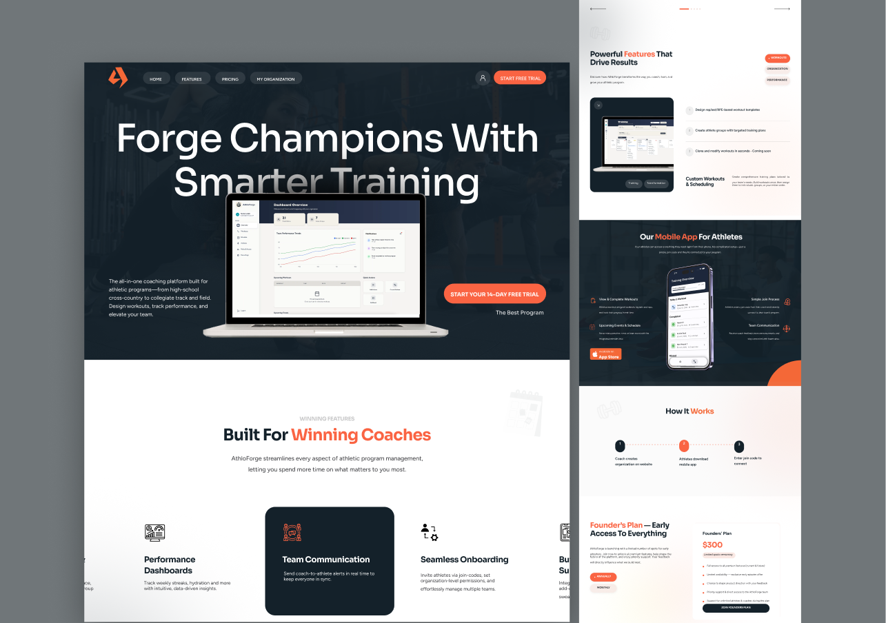 Athlete Training Platform – Landing Page UI/UX athlete training landing page athlete website athletes training platform fitness website design modern ui design ui unique web designs ux website design