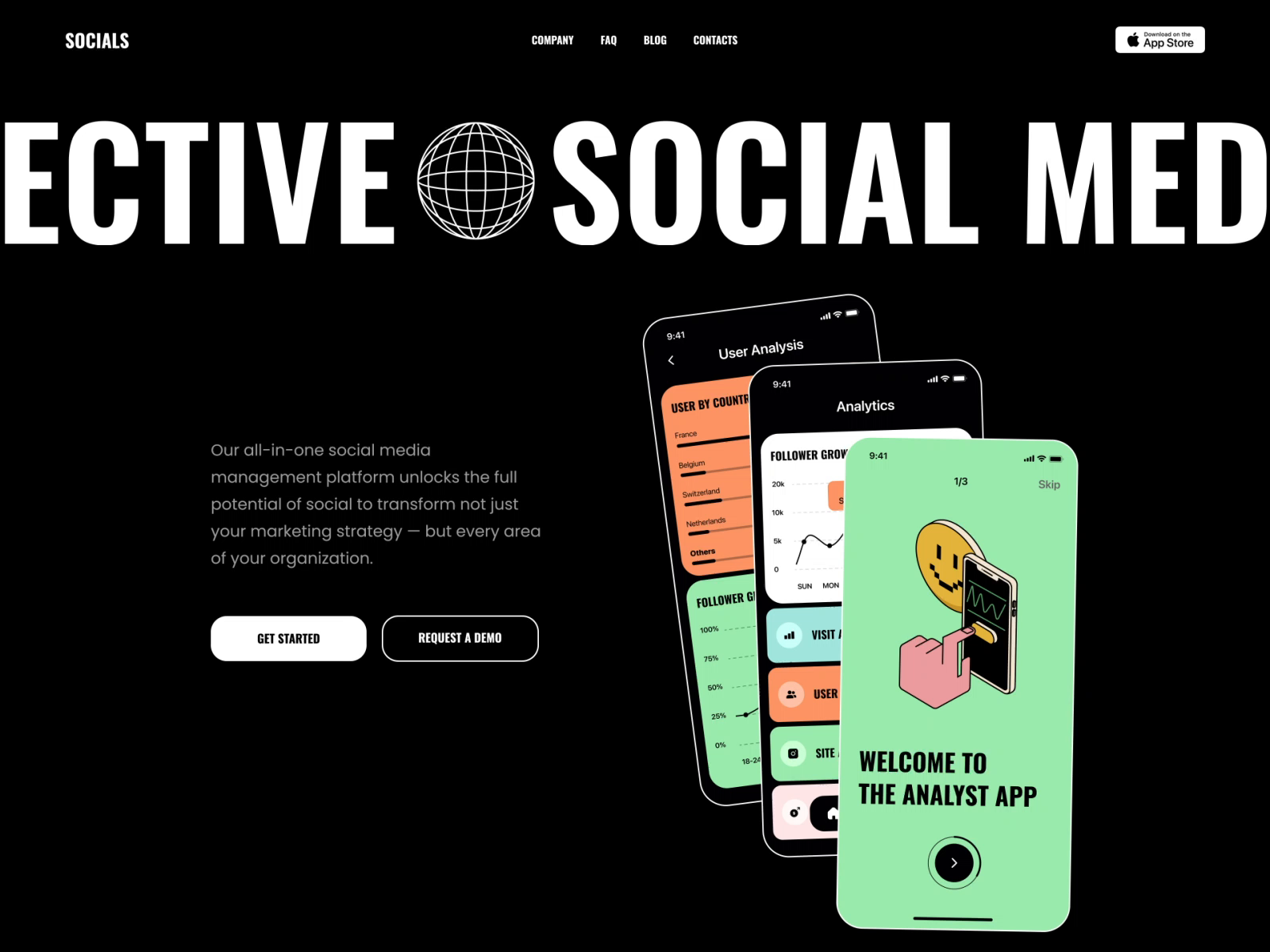 Example of Socials Analytics Landing Page