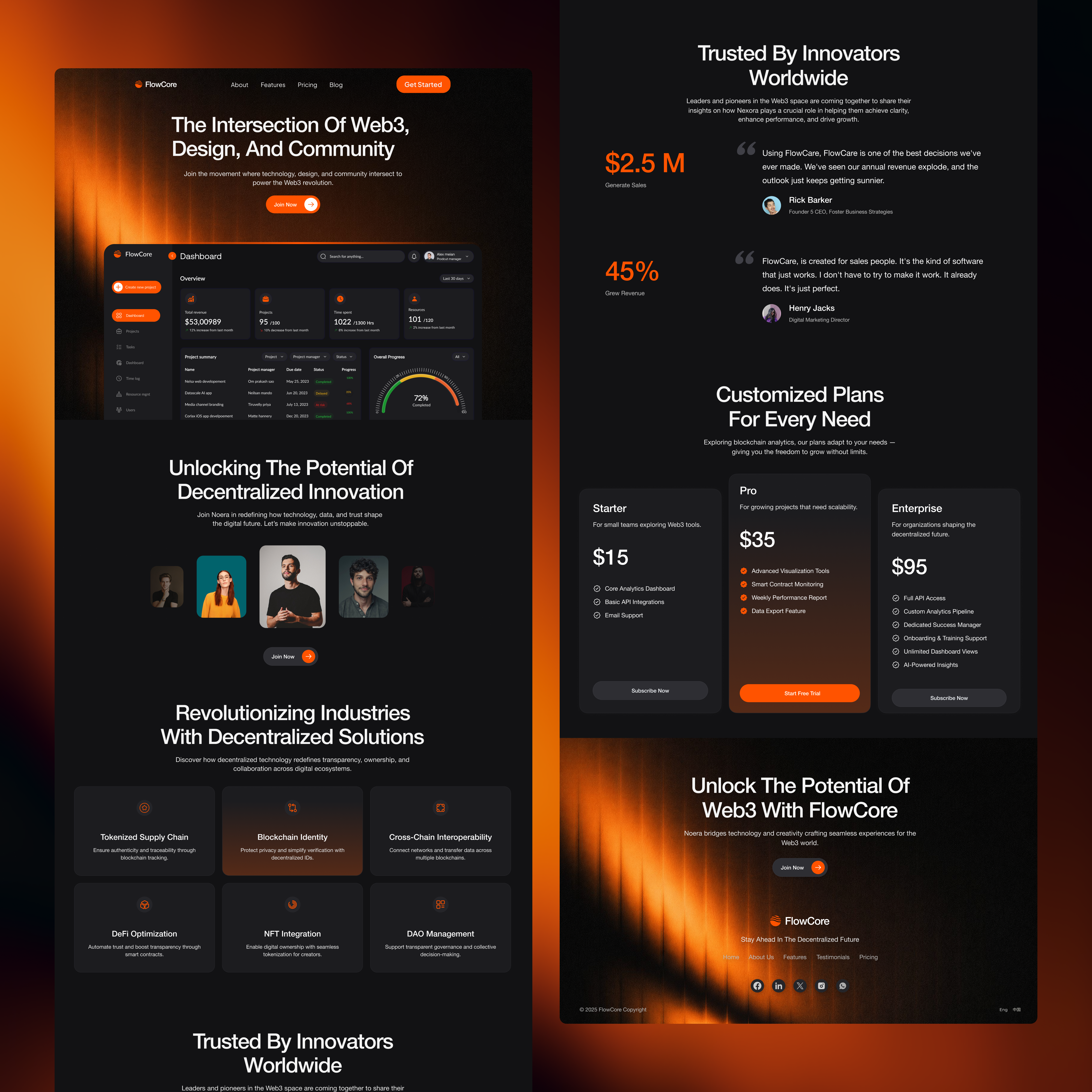 FlowCore – Web3 Platform Landing Page UI UX Design blockchain platform blockchain website crypto dashboard dashboard design decentralized platform landing page landing page design pricing page design saas landing page saas platform ui ui design uiux uiux design ux design web design web3 landing page web3 platform web3 website website design