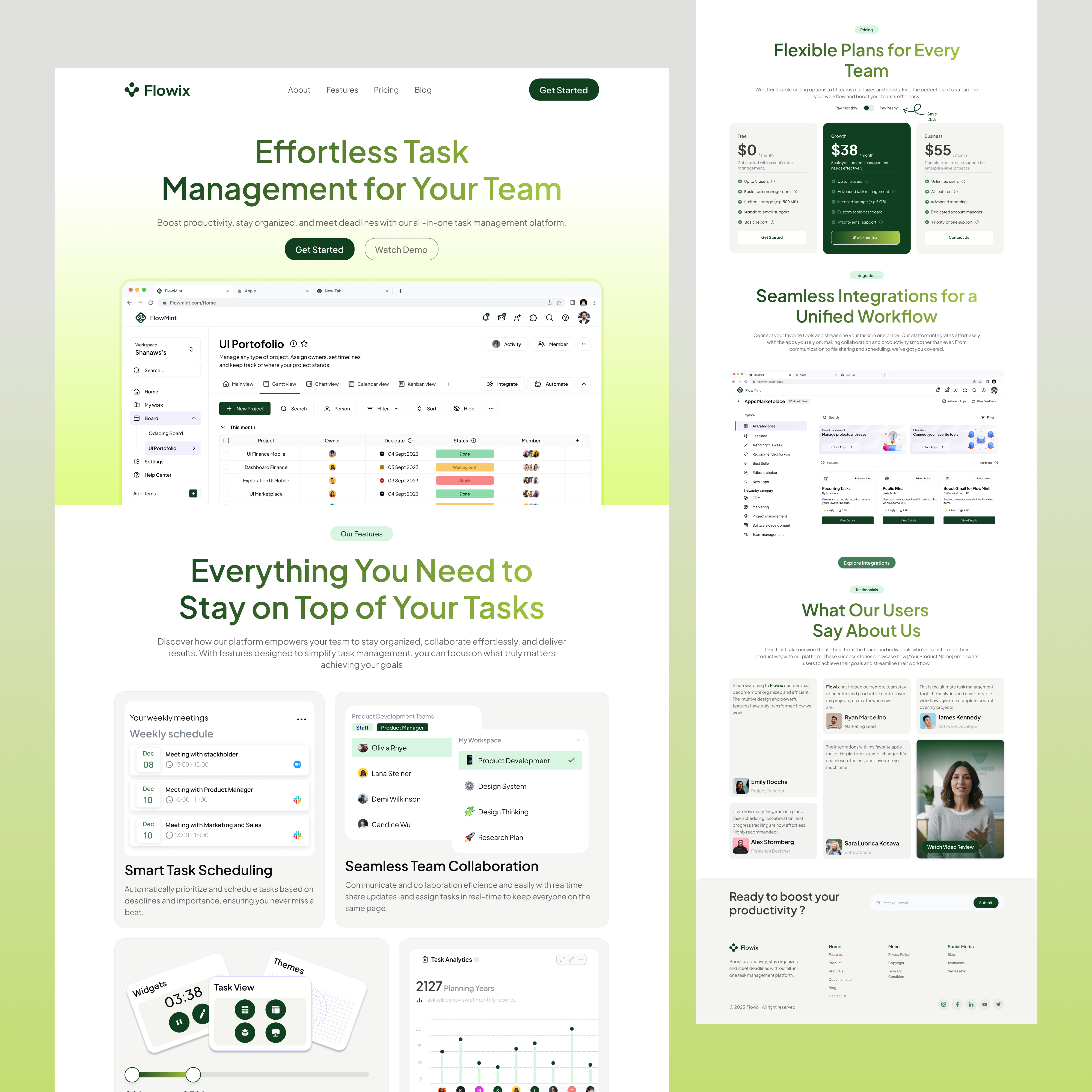 Flowix – Task Management SaaS Landing Page UI UX Design dashboard ui landing page landing page design pricing page design productivity app project management tool saas landing page saas platform saas website task management app task management saas team collaboration ui ui design uiux uiux design ux design web design website design workflow management