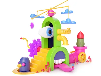 Dream generator 3d abstract art blender bright cartoon child colorful concept cute dream illustration kid psychedelic render surrealism toy vibrant vivid