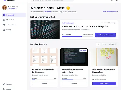 Student Learning Dashboard - Course Management Interface animation branding design graphic design illustration logo motion graphics ui ui design uiux design