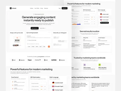 WriteAI | SaaS landing page ai technology ai writing content marketing design interface design landing page marketing automation ontent generation saas ui design user experience web design website writing tool