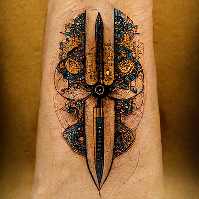 Integrated Mughal and futuristic cyber design for tattoos