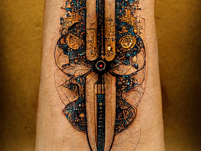 Integrated Mughal and futuristic cyber design for tattoos