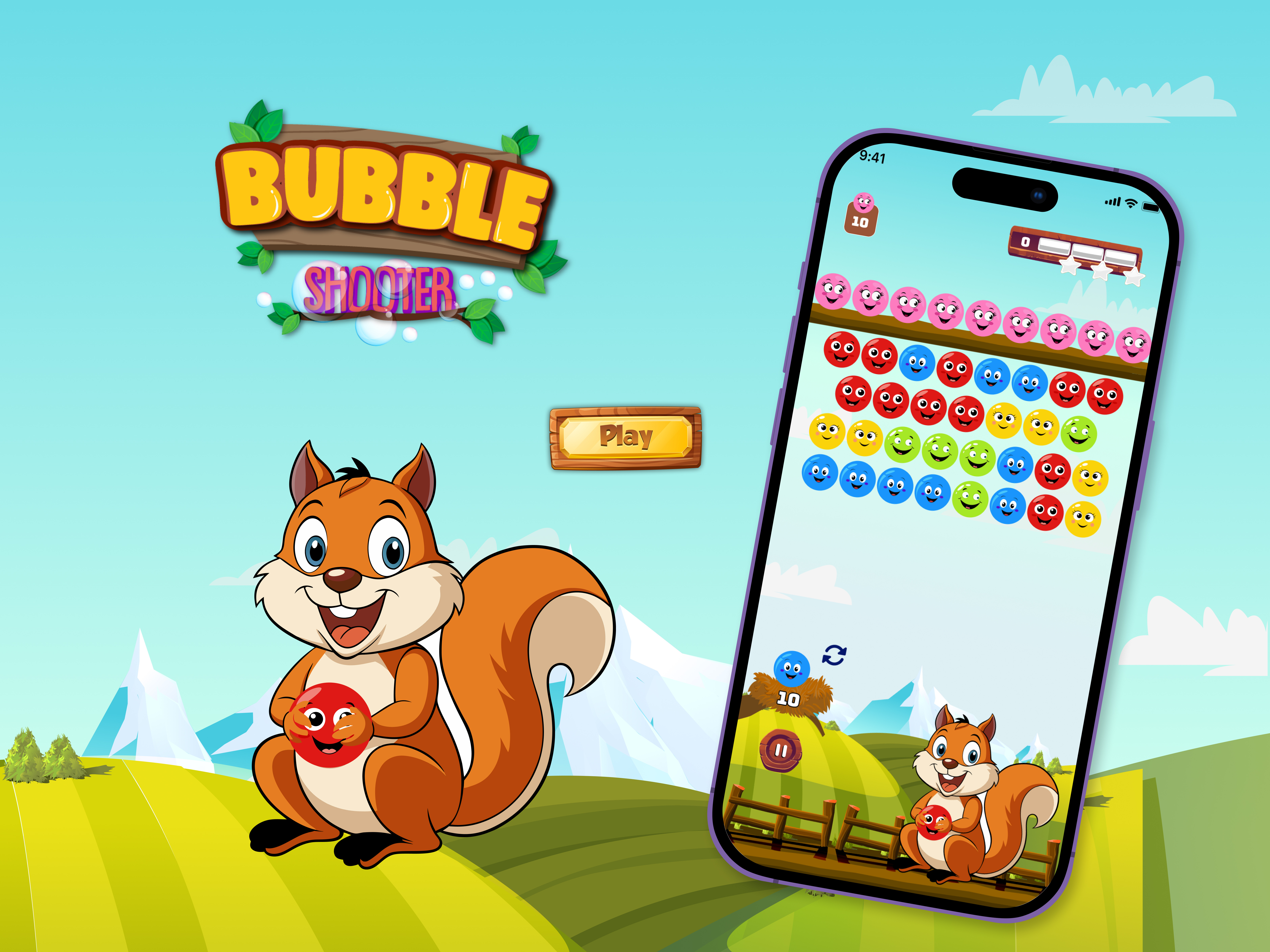 Mobile Game Design– Bubble Shooter 2d game bubble shooter cartoon style game design level design mobile game ui