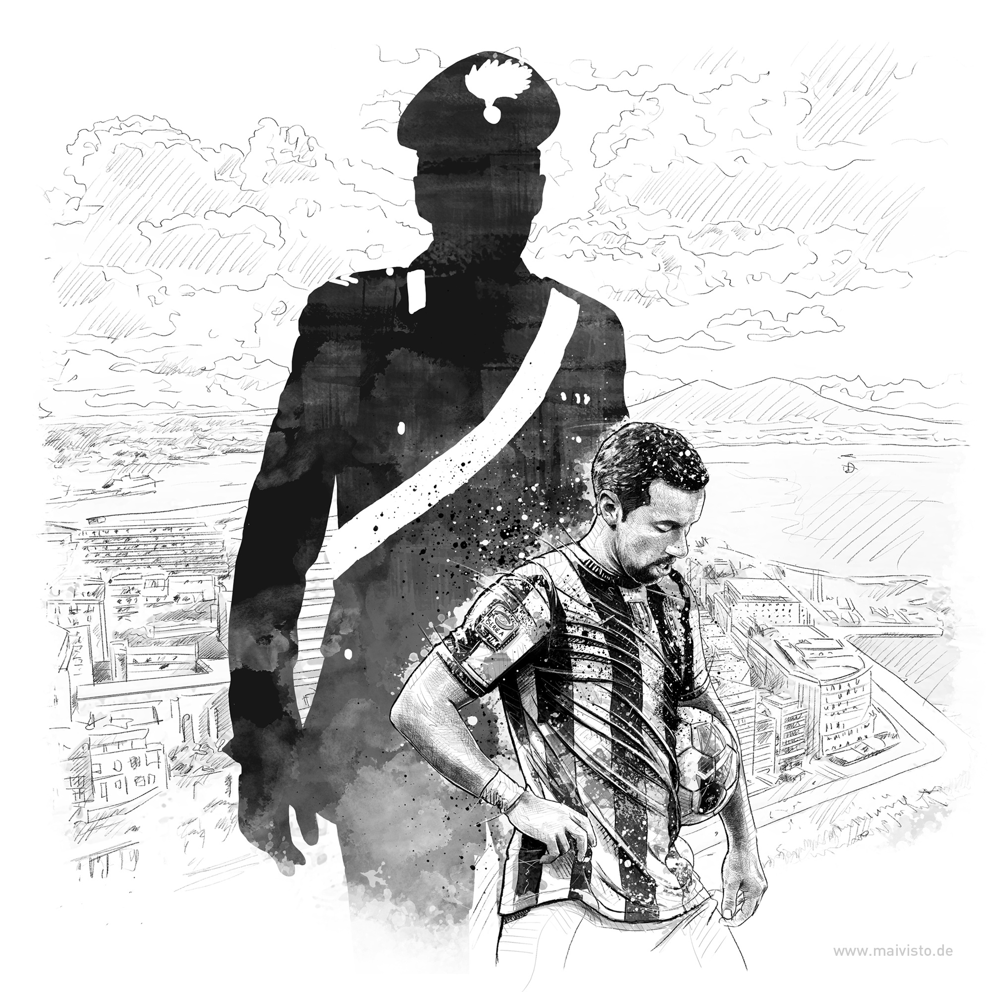Illustration series created for Schweizer Illustrierte drawing football illustration illustration ink juventus pencil photoshop wacom watercolor