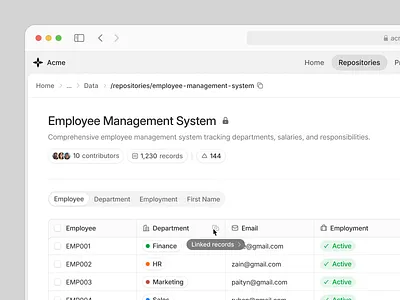 CRM Table View ai crm dashboard data entity table tabs