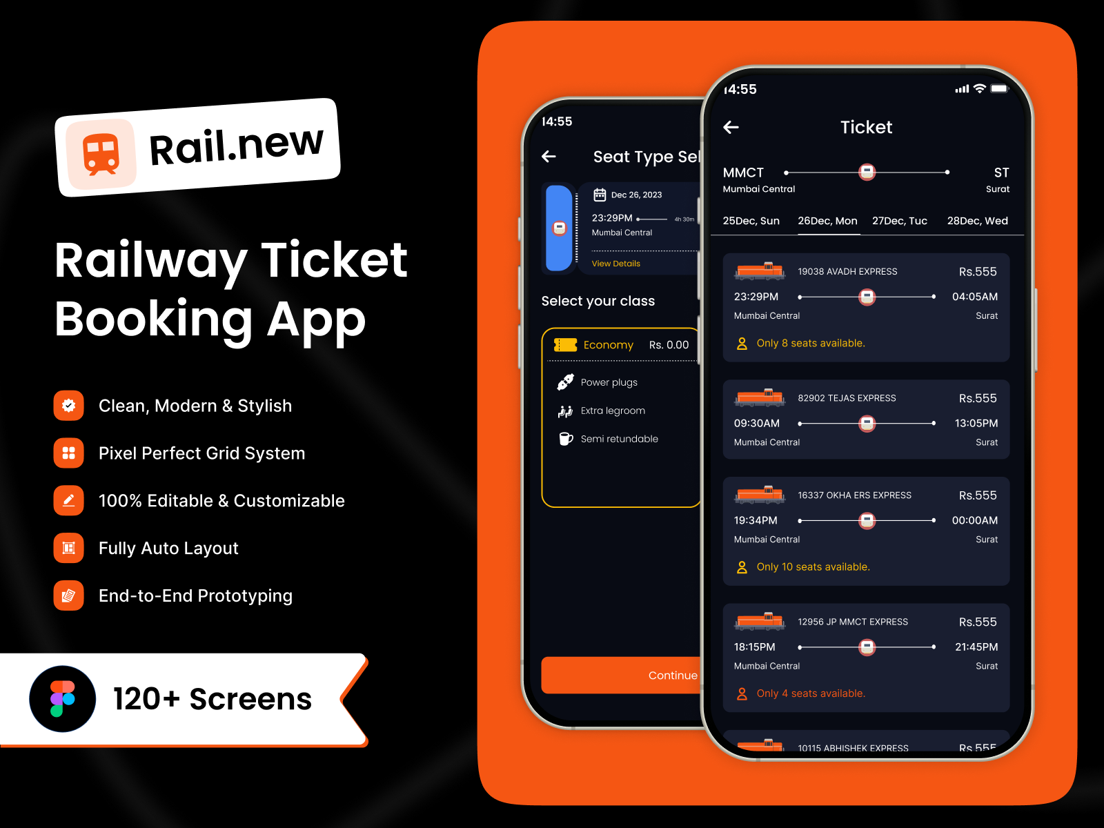 Railway Ticket Booking App – Mobile UI/UX Design app design booking flow clean ui digital product figma design minimal ui mobile app ui mobile design modern ui product design railway app seat availability ticket booking app train booking transportation app travel app travel ui ui design user interface ux design