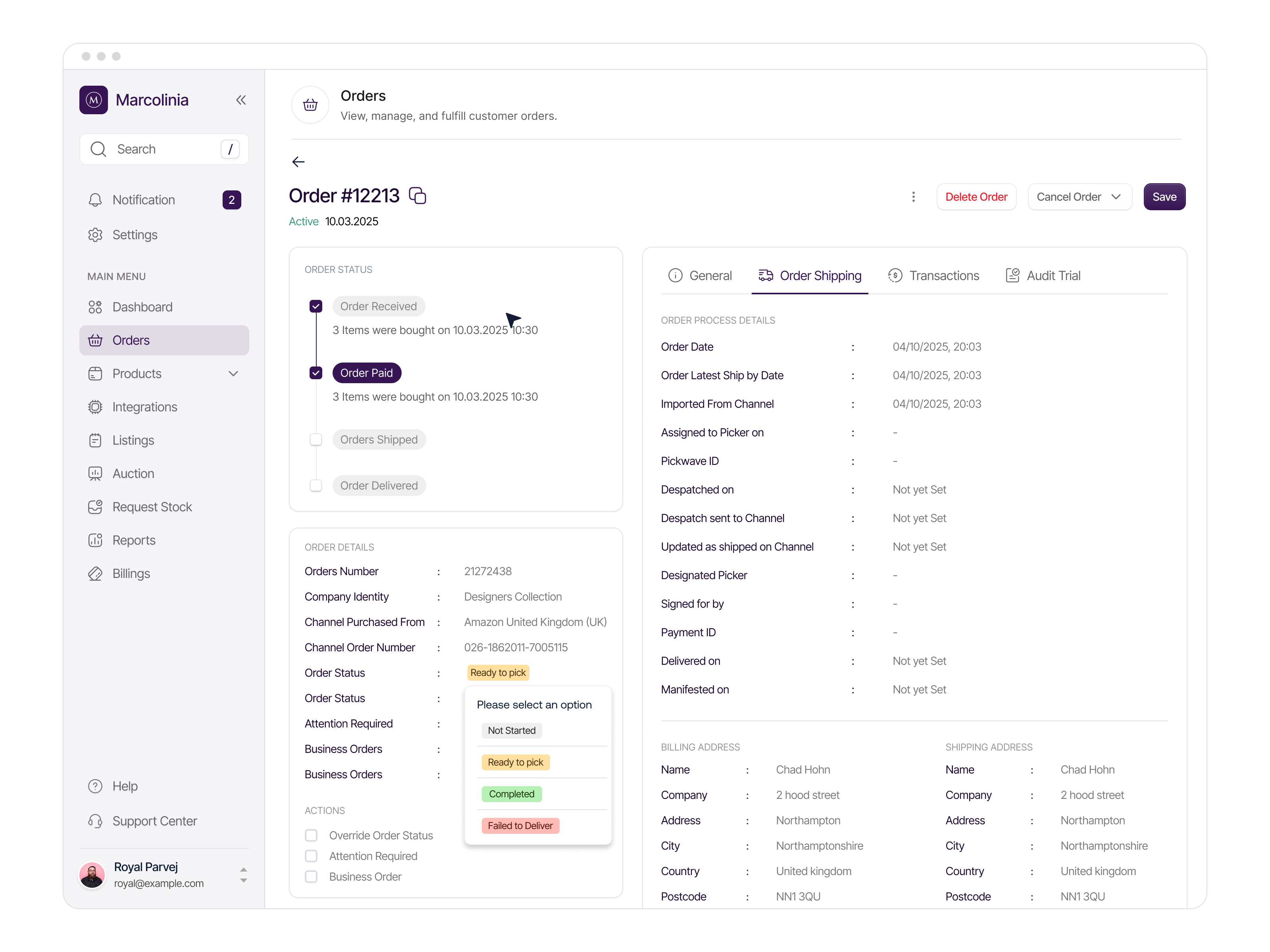 E-Commerce Order Details admin pannel crm delivery e commerce marketing tools minimal order details orders product design products saas shipping ui design webapp