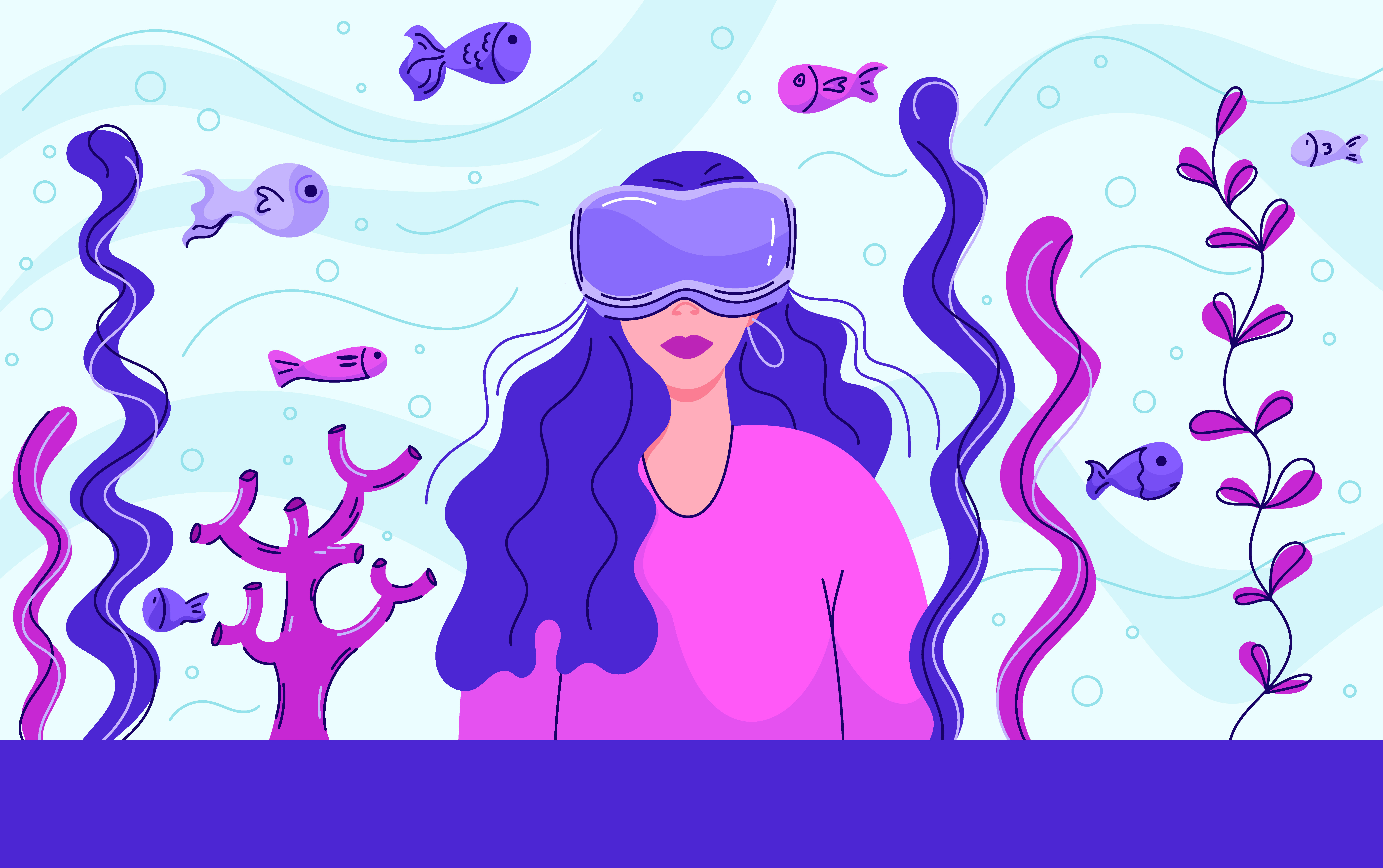 Dive into depth of technologies artificial world digital illustration illustrator imagination saas sea technology underwater vector vr