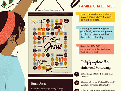 Eyes on Jesus - Family Challenge info poster digital art drawing easter family fun illustration interactive jesus christ jesus life journey life map poster procreate puzzle scratch off vector