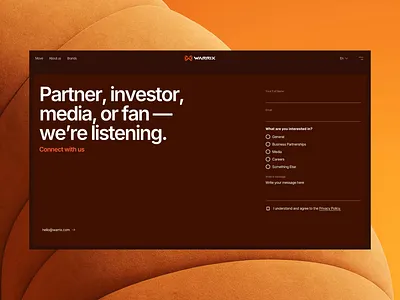 Corporate Website — Contact Page UI Design brandwebsite contactpage corporatewebsite darkui designinspiration productandvisuals responsivedesign sportswearbrand uidesign uxui webdesign websitedesign