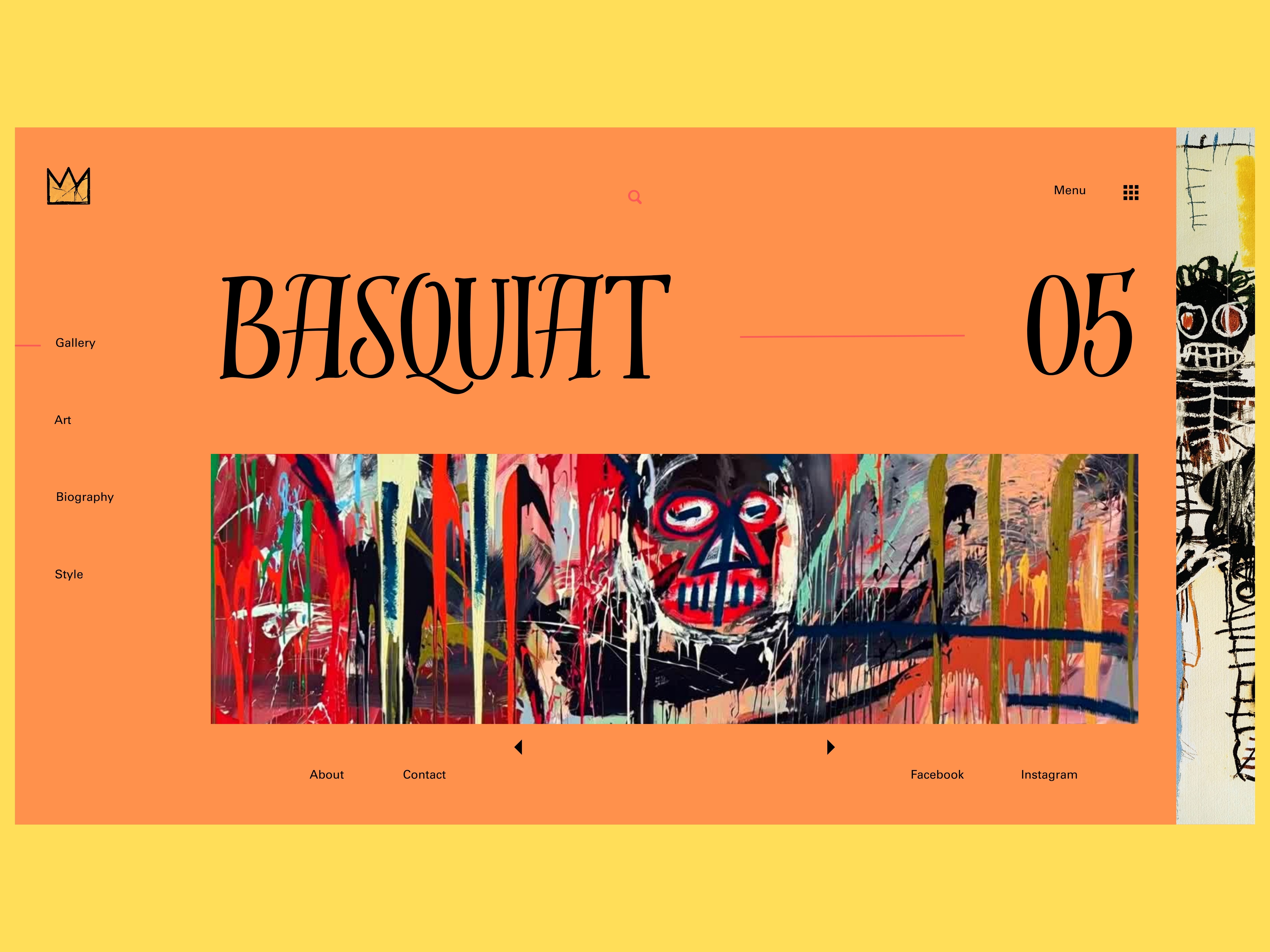 Basquiat-Inspired Art Gallery Website Concept app branding design design illustration ui vector web webdesign