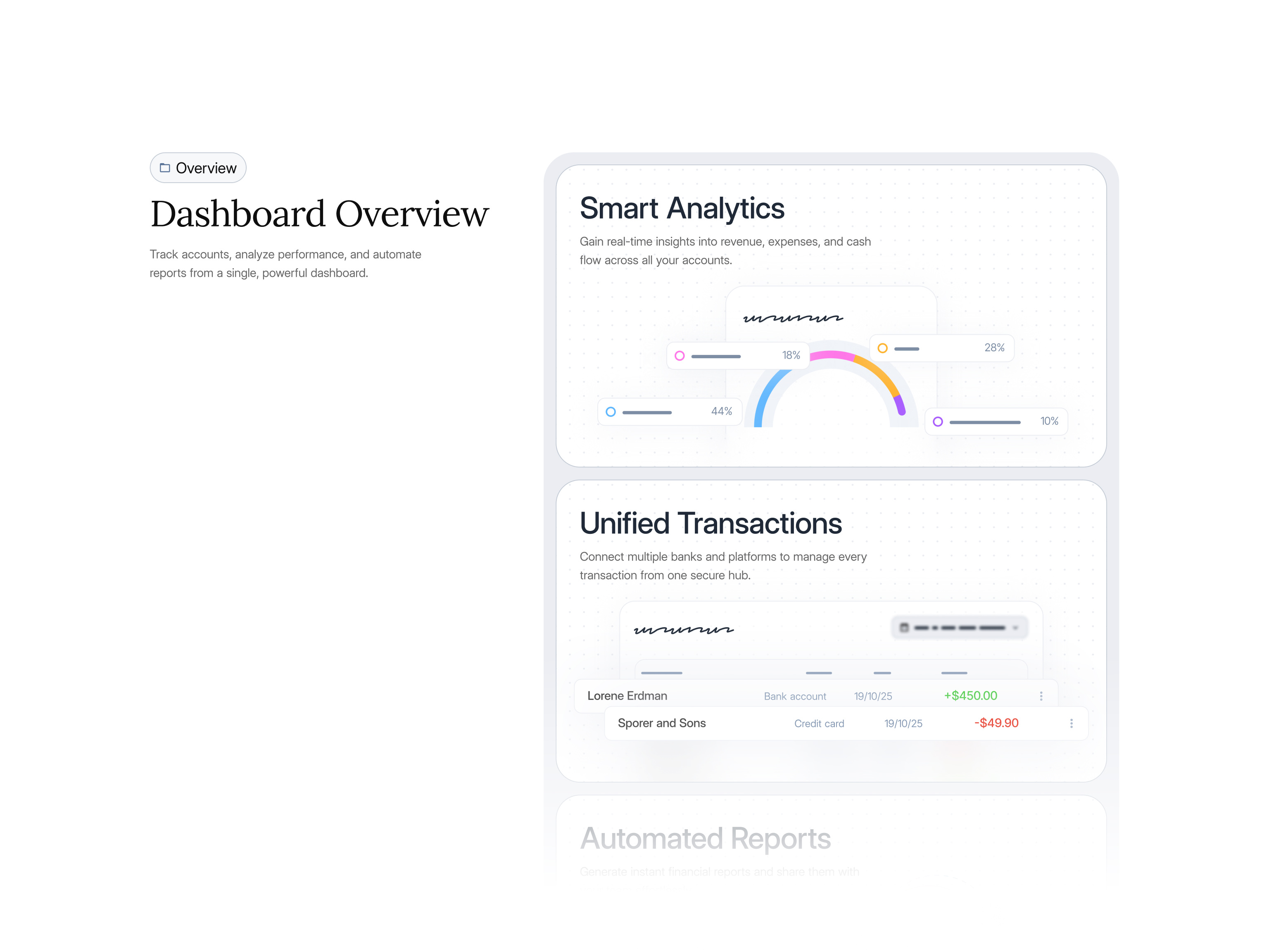 Overview Section dashboard design illustration light ui website