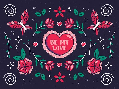 Be my love ❤️ butterfly design flat flowers graphic design heart illustration illustrator love minimal pink roses simple symmetry valentine valentine day vector