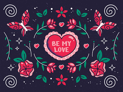 Be my love ❤️ butterfly design flat flowers graphic design heart illustration illustrator love minimal pink roses simple symmetry valentine valentine day vector