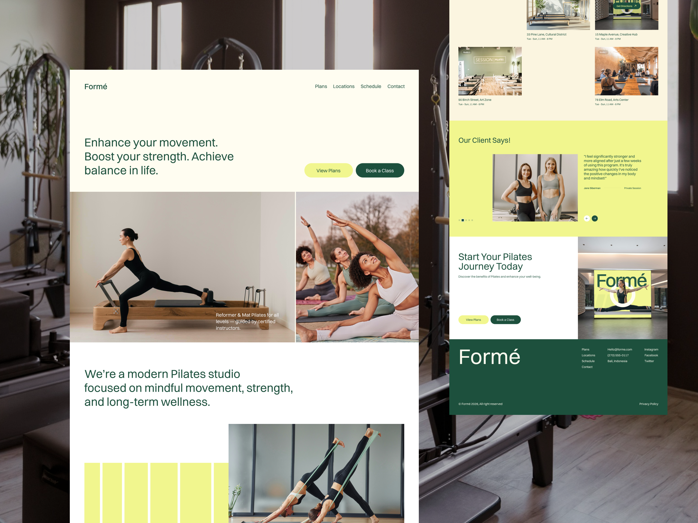 Forme - Pilates Studio Landing Page balance branding calm editorial fitness fitness website group pilates landing page minimal modern movement pilates pilates studio private pilates reformer pilates strength studio ui design wellness wellness design