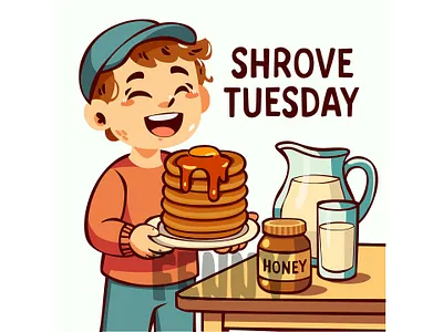 Cartoon of a Boy Happily Holding a Stack of Pancakes breakfast celebration christian christianity cooking delicious dessert event food gourmet holy meal nutrition pancake religion shrove snack sweet tuesday yummy