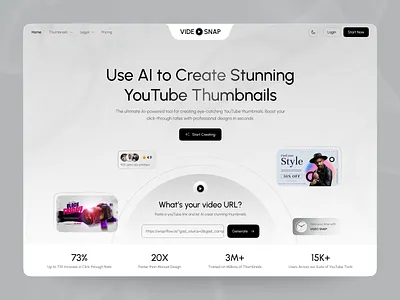 AI website | Thumbnail generator ai ai landing page ai thumbnail generator ai website hero section product design saas startup website thumbnail design uiux uiux designer web app ui website youtube tools