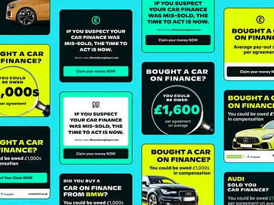Reclaim247 Marketing Collateral aqua auto blue bold bold type branding bright yellow car claims clean graphic design green legal lime paid advertising paid social ppc social media ads turquoise