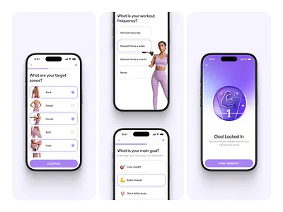 Onboarding fitness IOS app concept achievement app design daily design ios onboarding purple ui quiz design reward ui ux