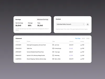 Statement page - Made with SnowUI dashboard ui kit
