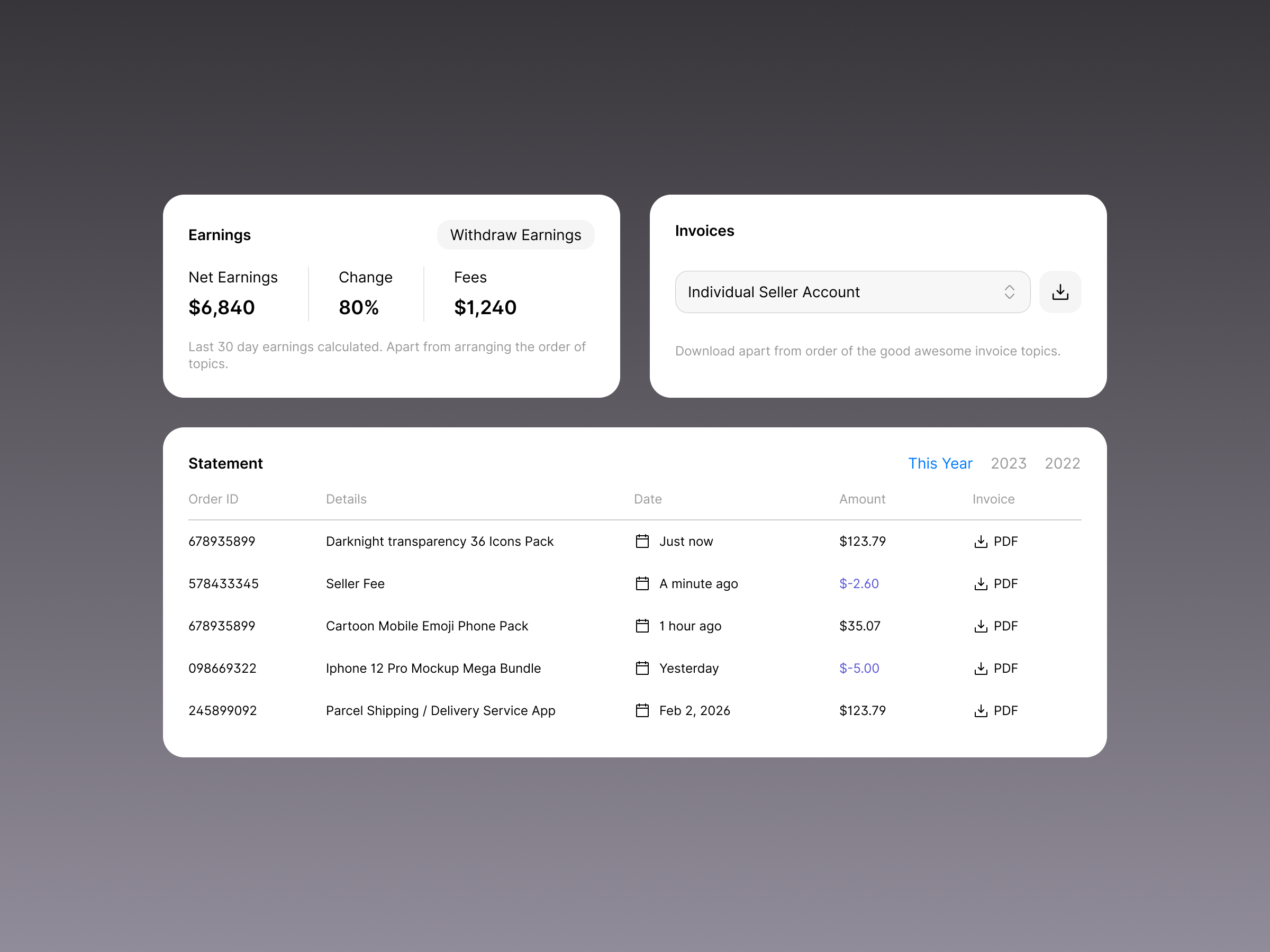 Statement page - Made with SnowUI