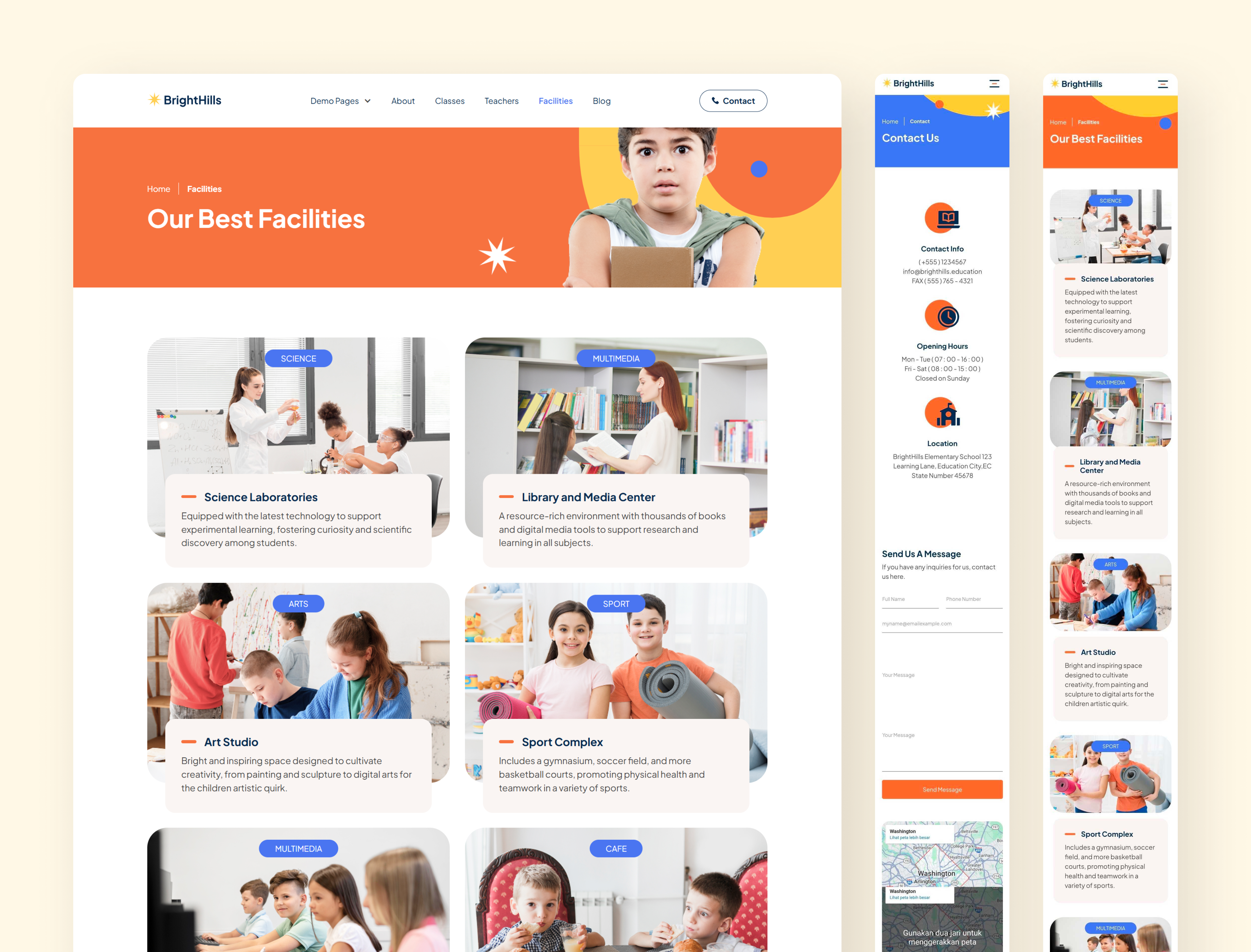 BrightHills Facilities Page - School Webflow academic contact page webflow design inspiration education education website modern website no code responsive school facilities school website ui design ui inspiration ui showcase ui trends uiux ux design web design