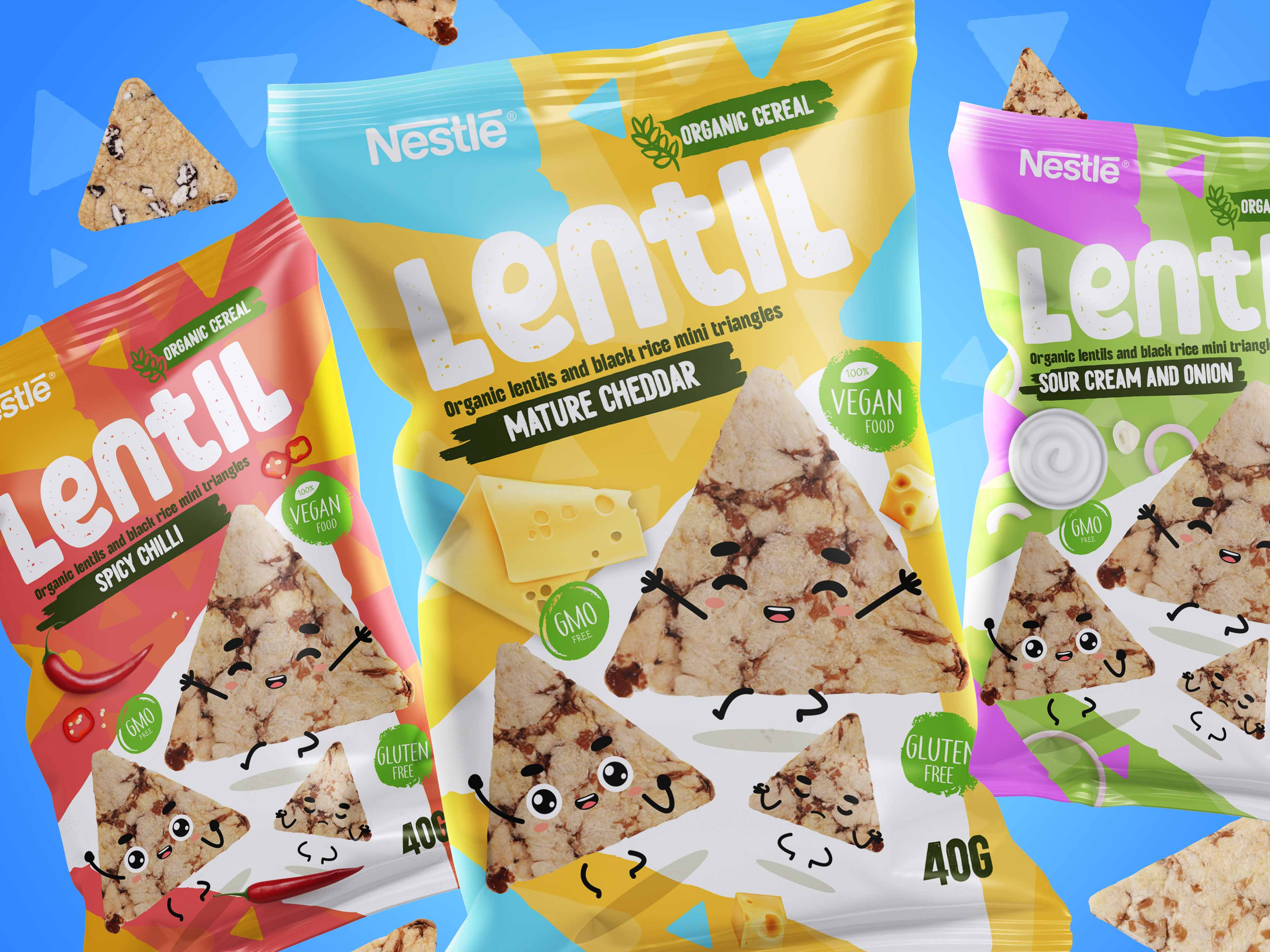 Nestlé Lentil Snacks Packaging Design branding character food graphic design nestle packaging packaging design snacks