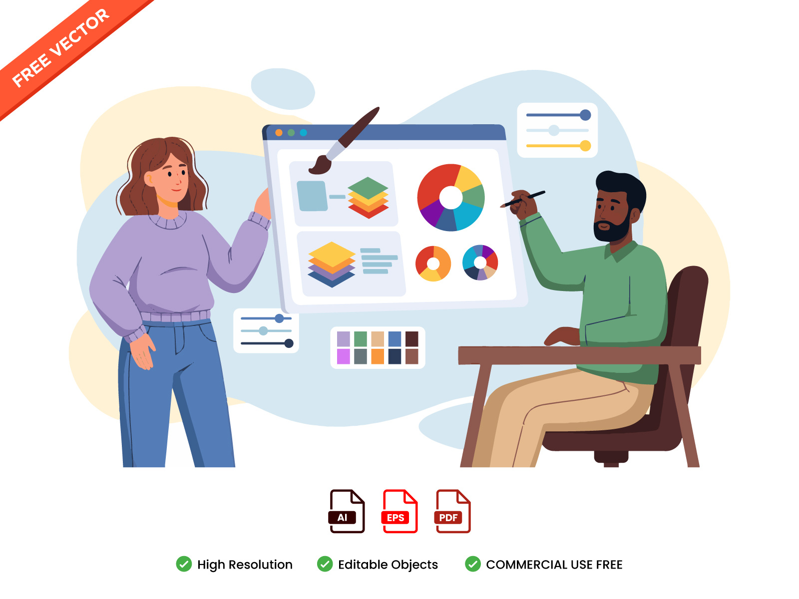 Creative Collaboration & UI/UX Design Illustration adobe illustrator collaboration creative agency creative process designer life digital art flat illustration free vector freebie graphic design product design saas design software development teamwork tech illustration ui design ux design vector illustration web design workspace