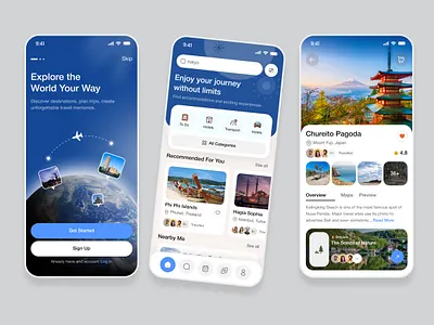 Travel Explorer App UI Design booking booking app cabin booking card guide house booking mobile app mobile ui onboarding search tour tourism travel travel agency travel app trend trip ui vacation