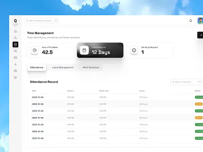 Time Management Dashboard dashboard dashboard design employee time management hr hr application saas time time management timetracker ui web