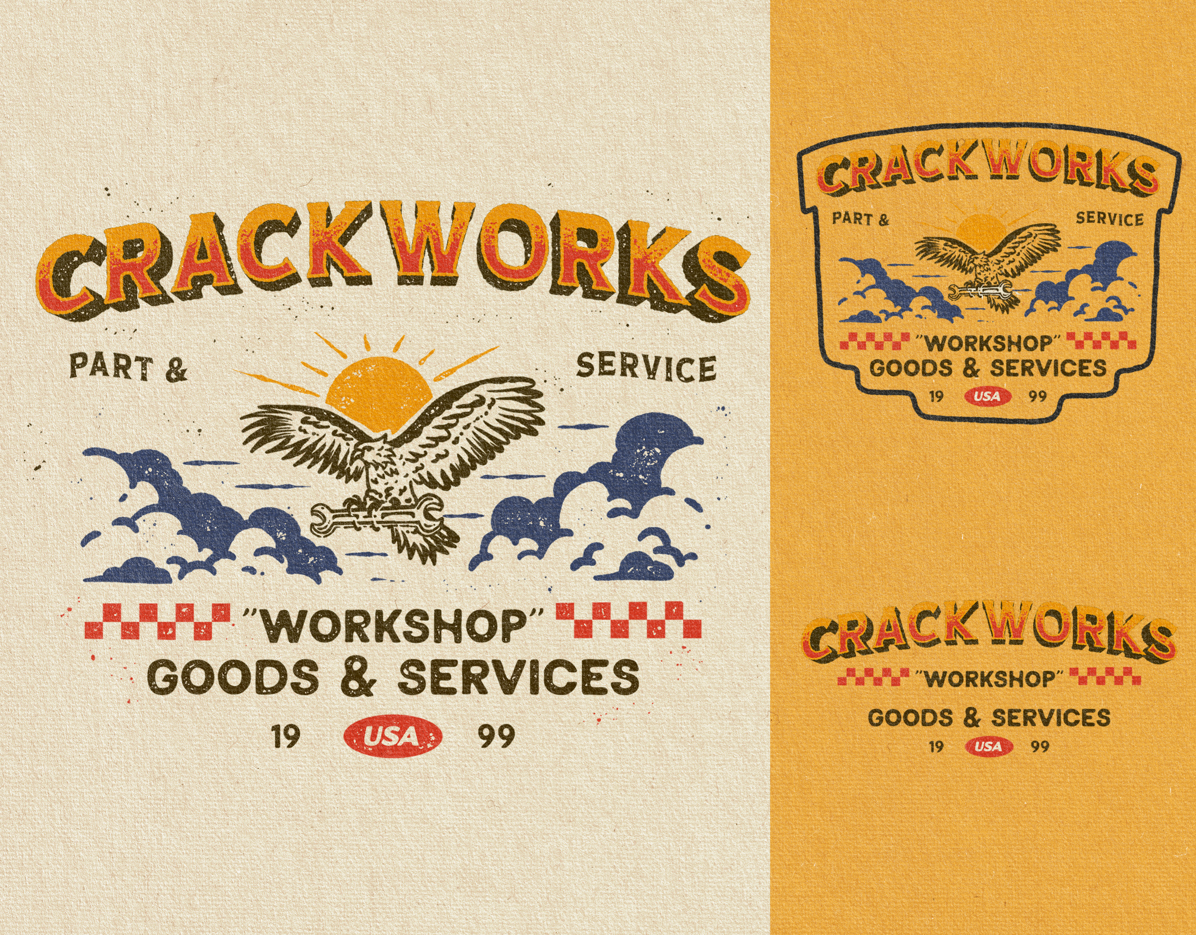 Crackworks! apparel brand brand identity branding clothing crack design garage graphic design illustration illustrator logo retro texture tshirt vector vintage western