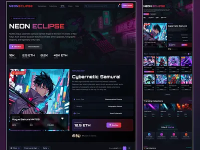 Neon Eclipse — Futuristic Web3 Marketplace UI cyberpunkui dark ui futuristic design modern web design nftdesign product design saas ui web3ui
