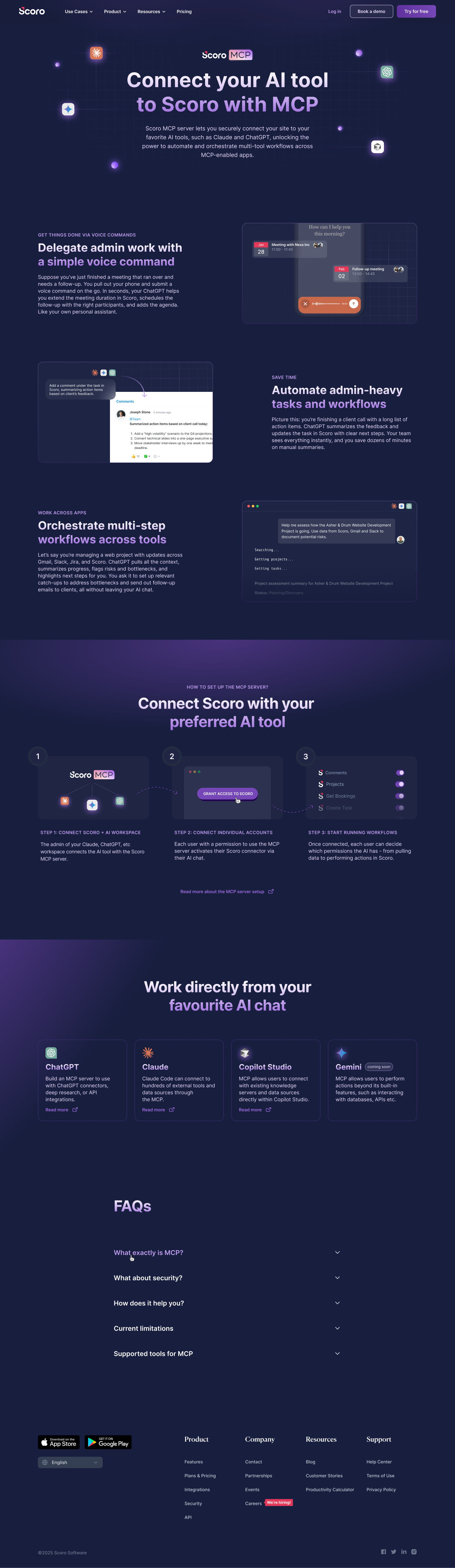 Scoro MCP Landing page ui web web design