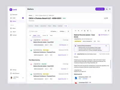 AI-Powered Matter Inbox for Legal Case Management Dashboard ai power matter box chat chat history client inbox dashboard design dashboard ui email inbox law law firm law firm dashboard law firm management dashboard legal case management dashboard message software ui ux web application