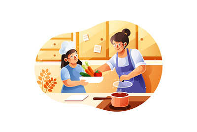 Mom and children cooking in the kitchen pastry