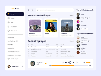 HoloMusic - 🎵 Music Media Player Dashboard adele app branding design desktop graphic design illustration logo media mobile music music app player star ui uiux ux