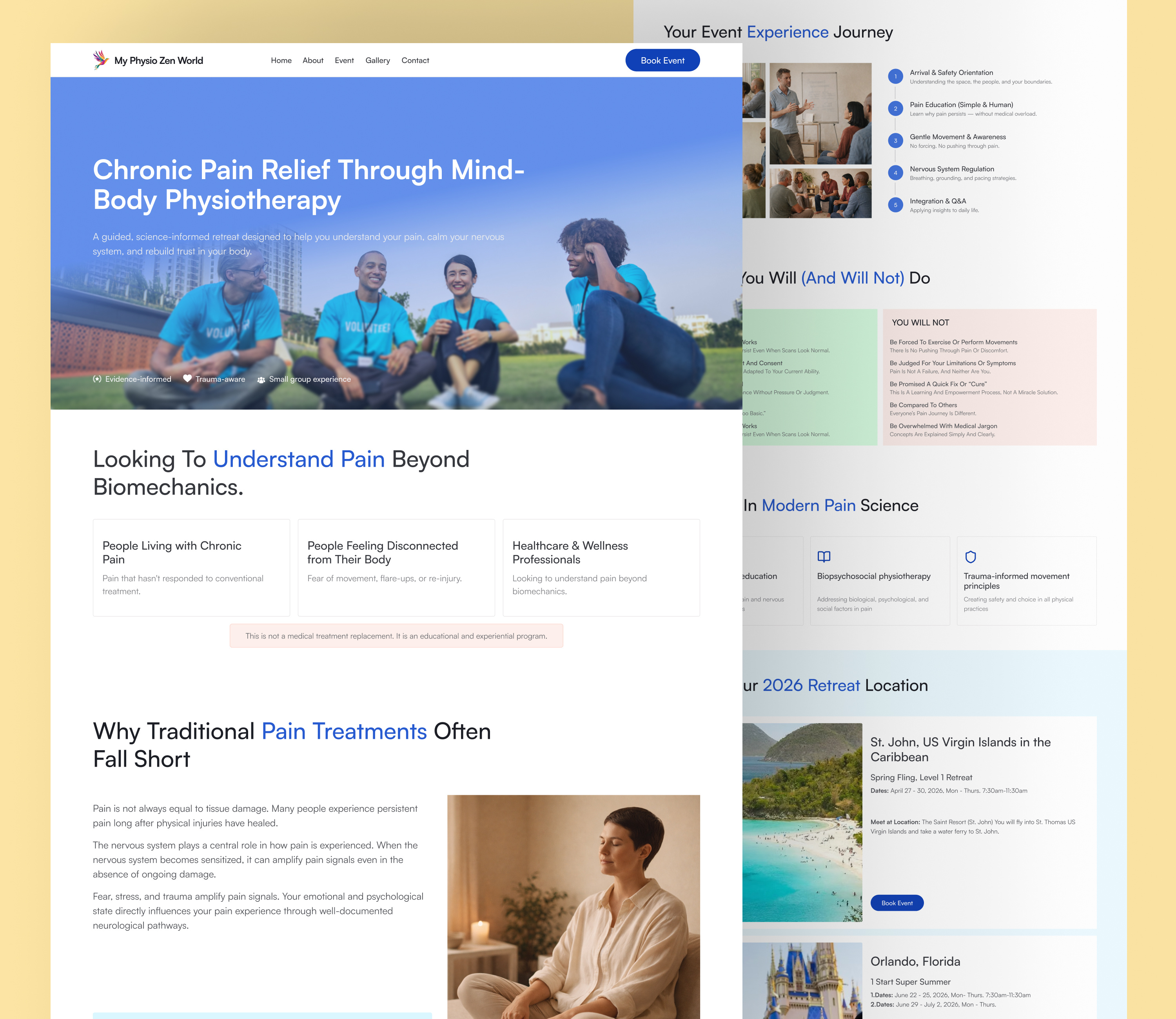 Physical Therapy Event Page UI/UX Design — Booking Experience event booking figmadesign healthcare landingpage medicalwebsite physiotherapy productdesign uiux webdesign wellness