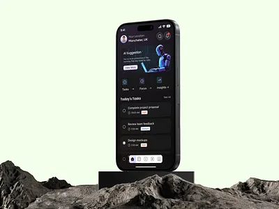AI Task Management Mobile App ai app ai assistant ai productivity app ai ux app ai workflow app interface automation app clean ui dark mode ui focus productivity future app ios app design mobile app design modern ui productivity ui saas design smart task manager task management ux ui design workflow automation