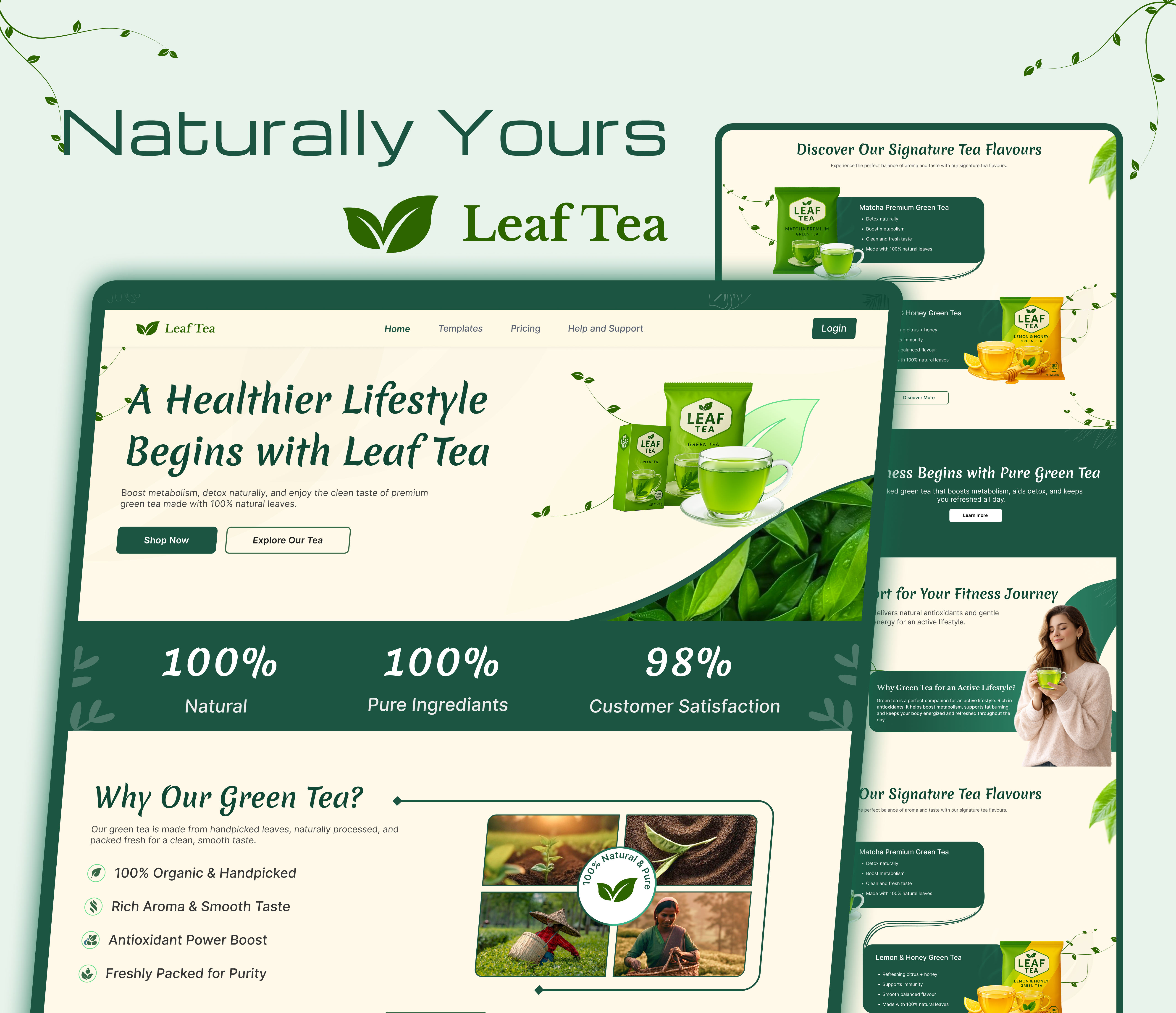 Leaf tea landing page cuptea design graphic design illustration landingpage leaftealandigpage leafteawensite logo mobiledesign nature productdesign teamwork ui uiuxdesign