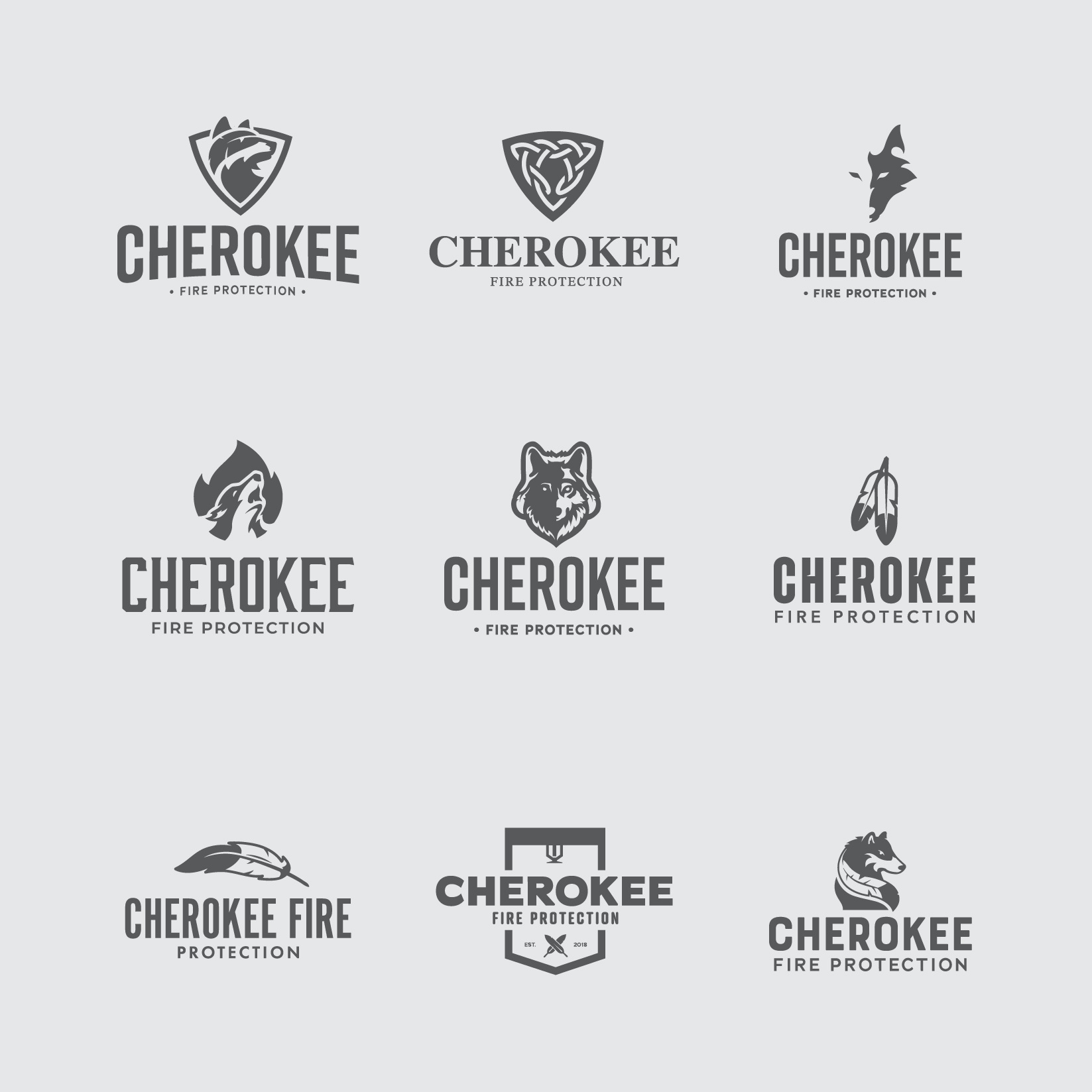 Cherokee Fire Protection Logo Process branding design graphic design illustration illustrator logo logo design process typography vector wolf