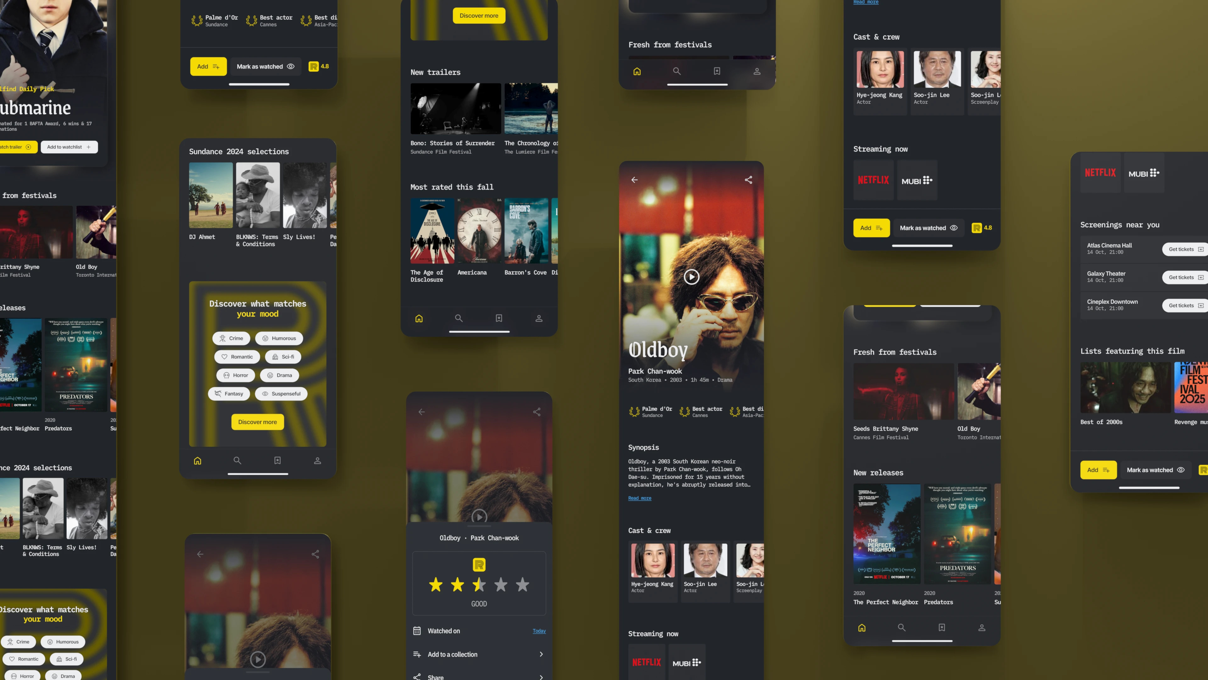 Reelfind | Cinema Discovery App animation app design design system product design typography ui ux
